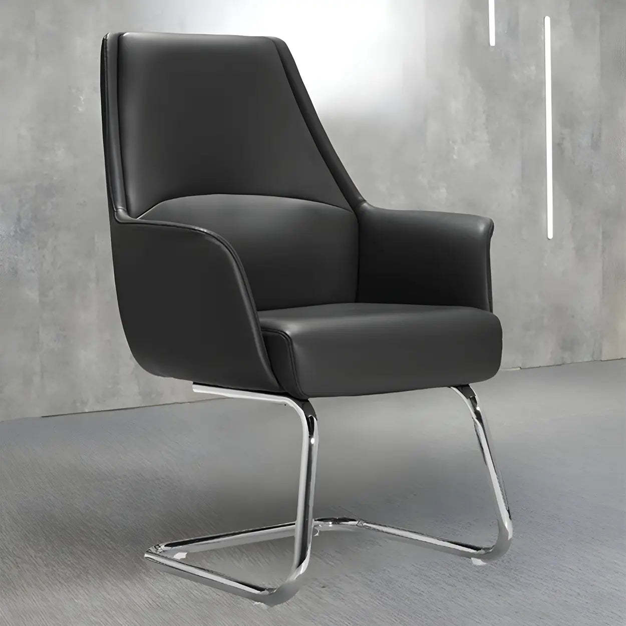 Modern High-Back Black Leather Executive Office Chair — Black / Casters Included / Without Headrest