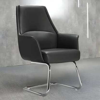 Modern High-Back Black Leather Executive Office Chair — Black / Casters Included / Without Headrest