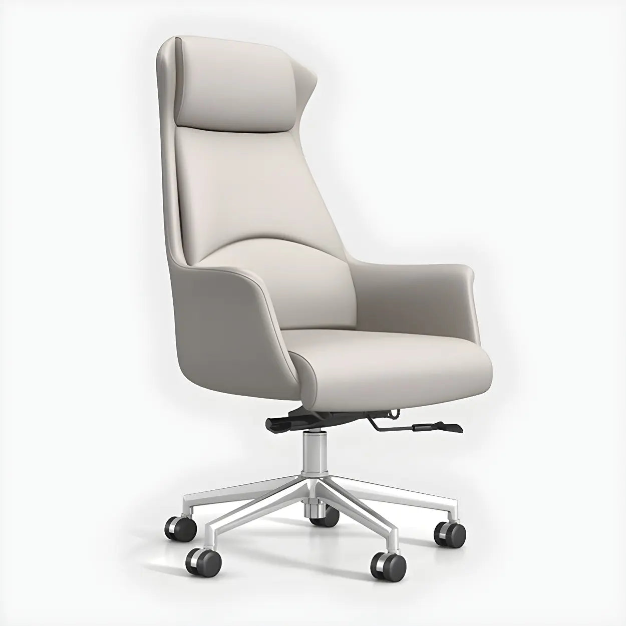 Modern High-Back Black Leather Executive Office Chair — Black / Casters Not Included / Without Headrest