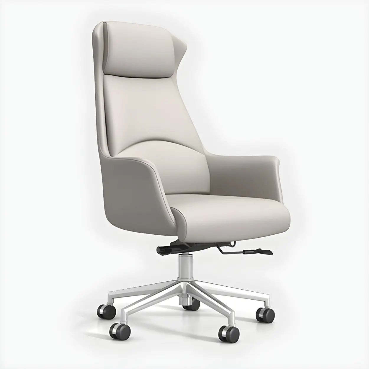 Modern High-Back Black Leather Executive Office Chair — Black / Casters Not Included / Without Headrest