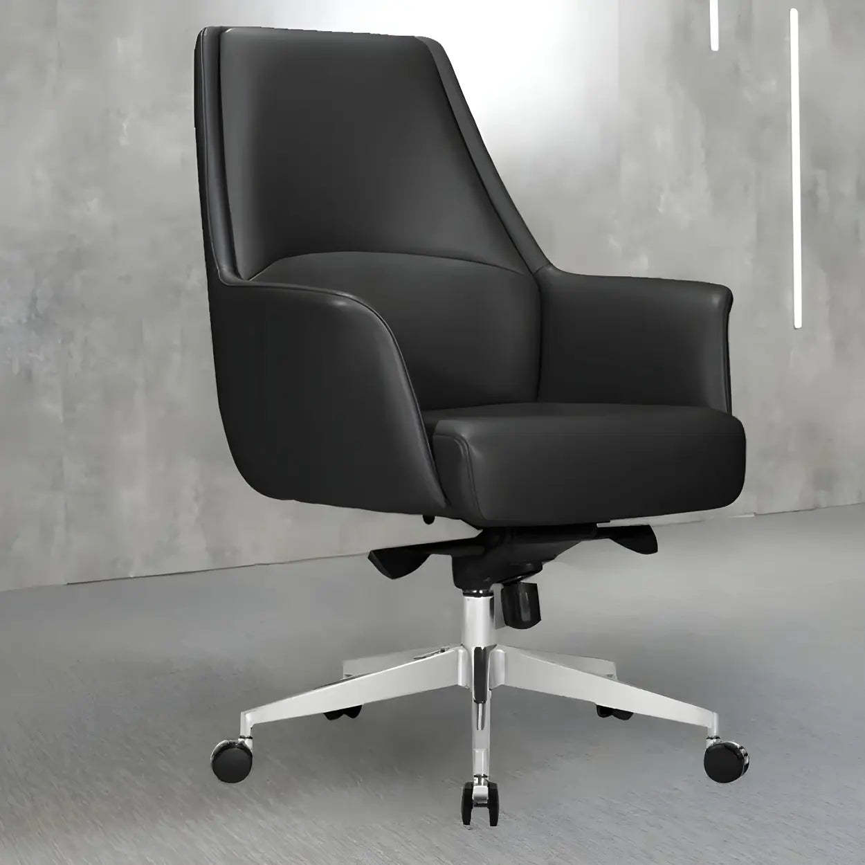 Modern High-Back Black Leather Executive Office Chair — Light Gray / Casters Included / Without Headrest