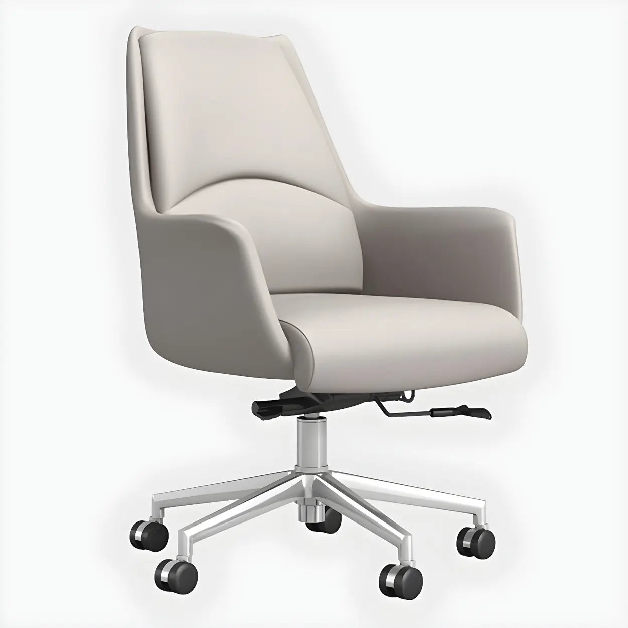 Modern High-Back Black Leather Executive Office Chair — Light Gray / Casters Not Included / Without Headrest