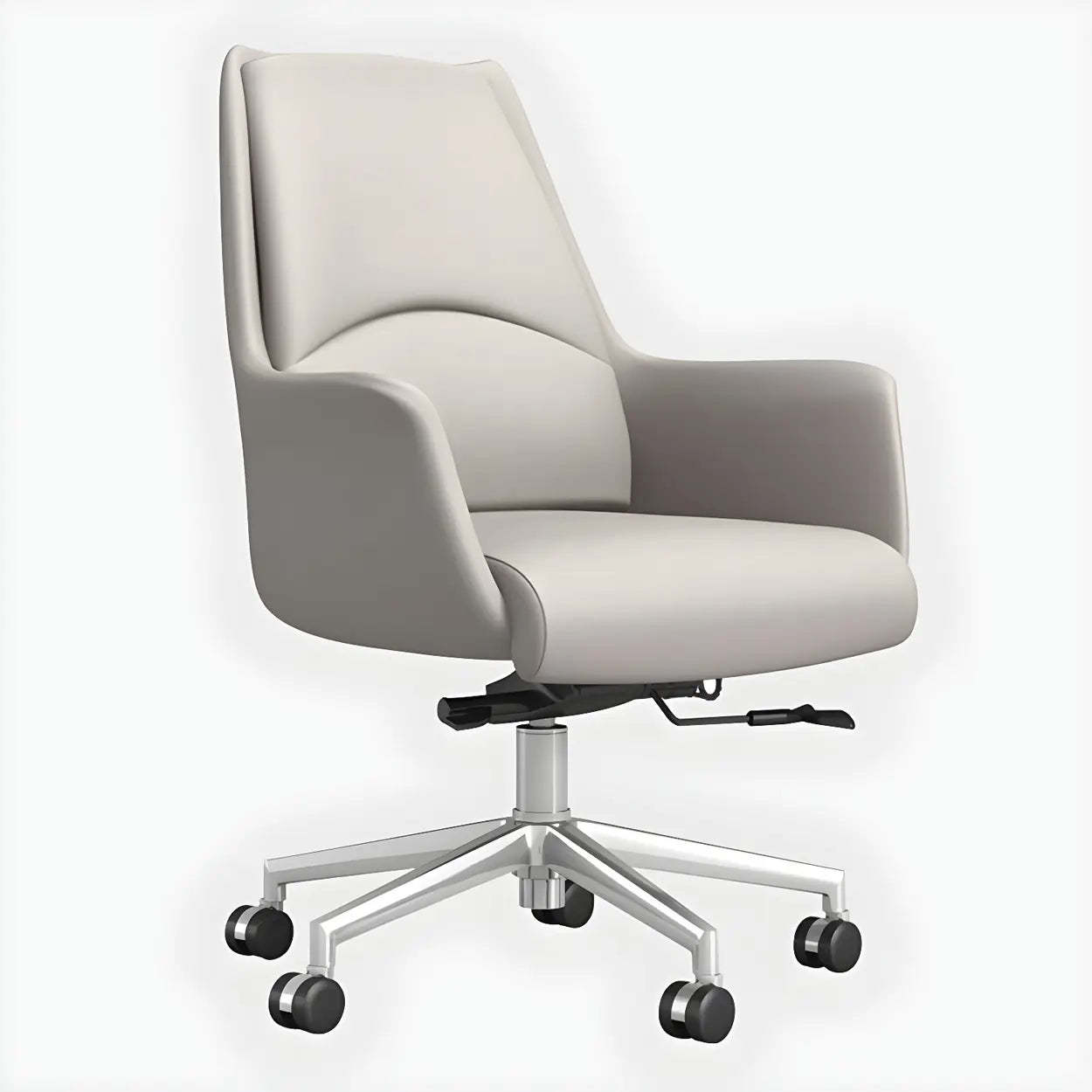 Modern High-Back Black Leather Executive Office Chair — Light Gray / Casters Not Included / Without Headrest
