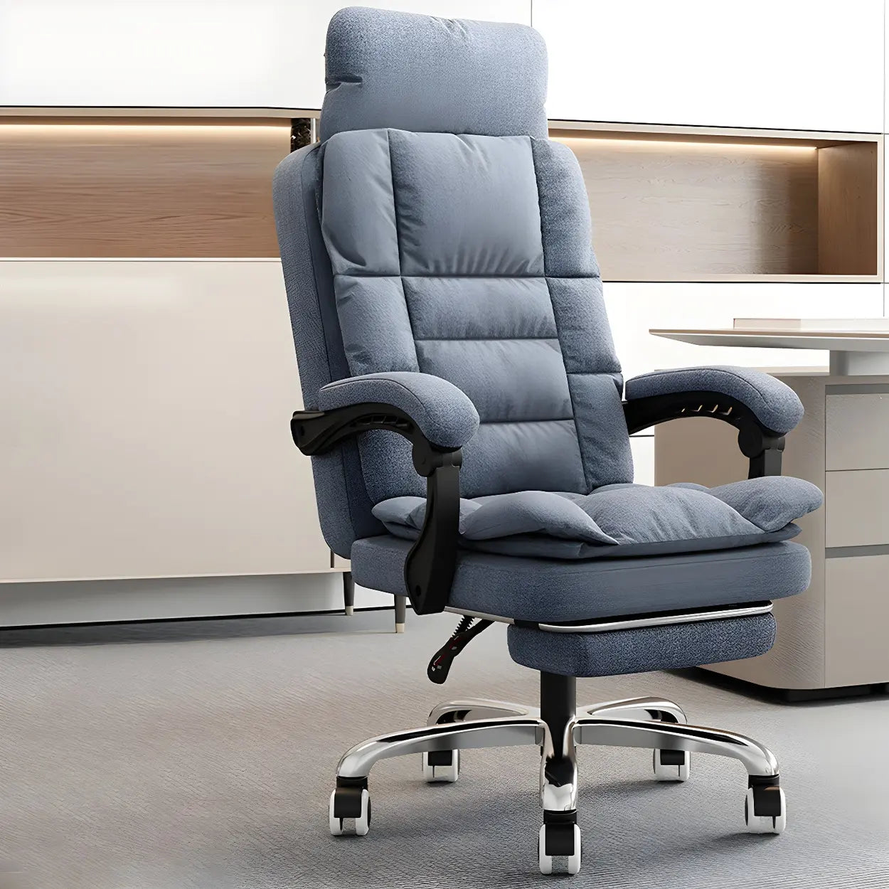Modern High-Back Linen Swivel Ergonomic Office Chair — Black / 1 Piece / With Footrest