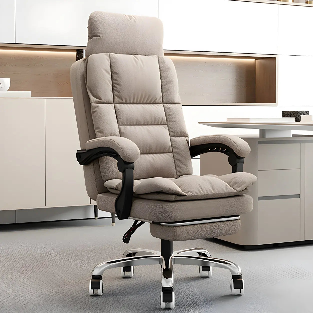 Modern High-Back Linen Swivel Ergonomic Office Chair — Black / 2 Piece Set / With Footrest