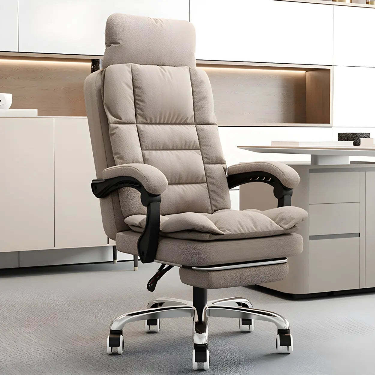 Modern High-Back Linen Swivel Ergonomic Office Chair — Black / 2 Piece Set / With Footrest