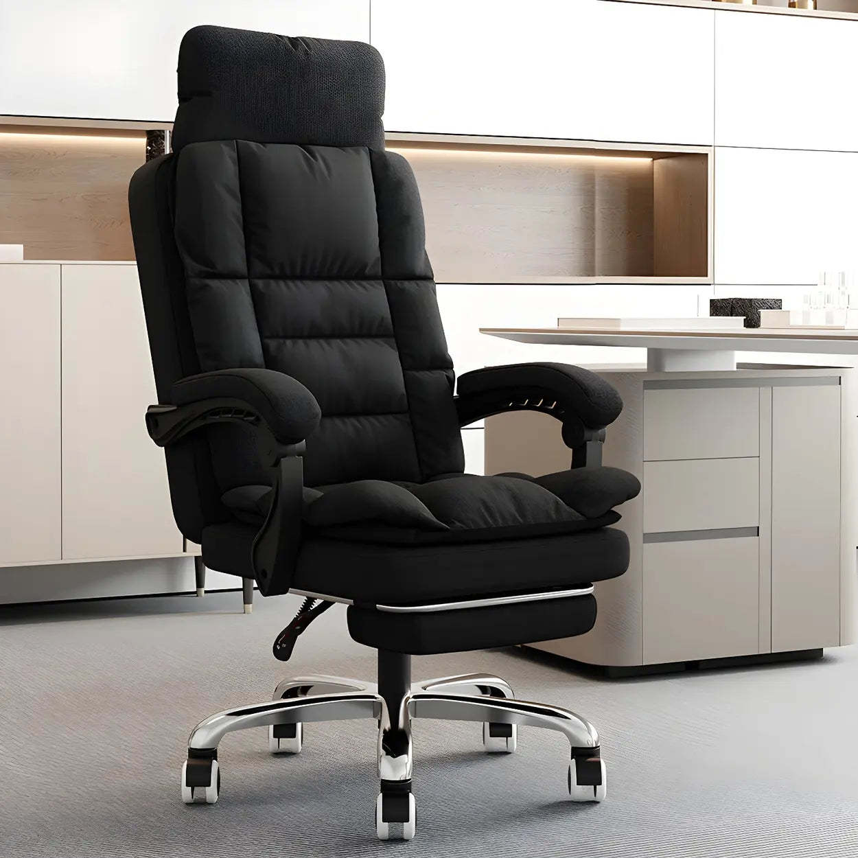 Lighom modern high-back linen office chairs — With Footrest / Black / Set of 1