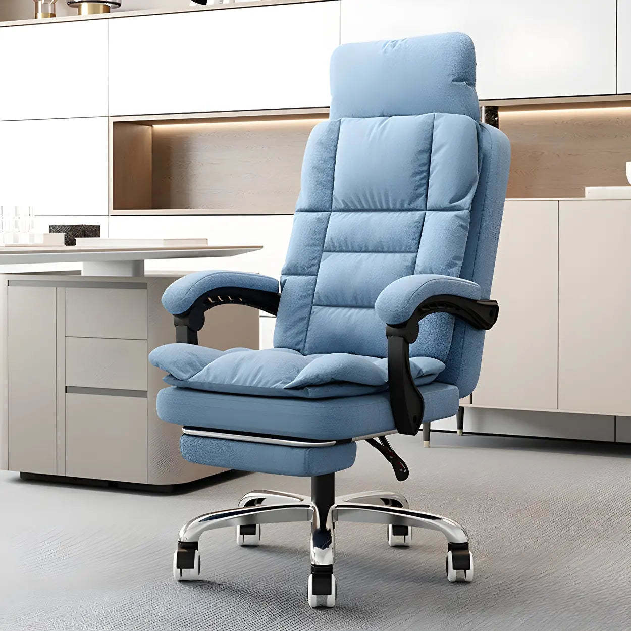 Modern High-Back Linen Swivel Ergonomic Office Chair — Black / 6 Piece Set / Without Footrest