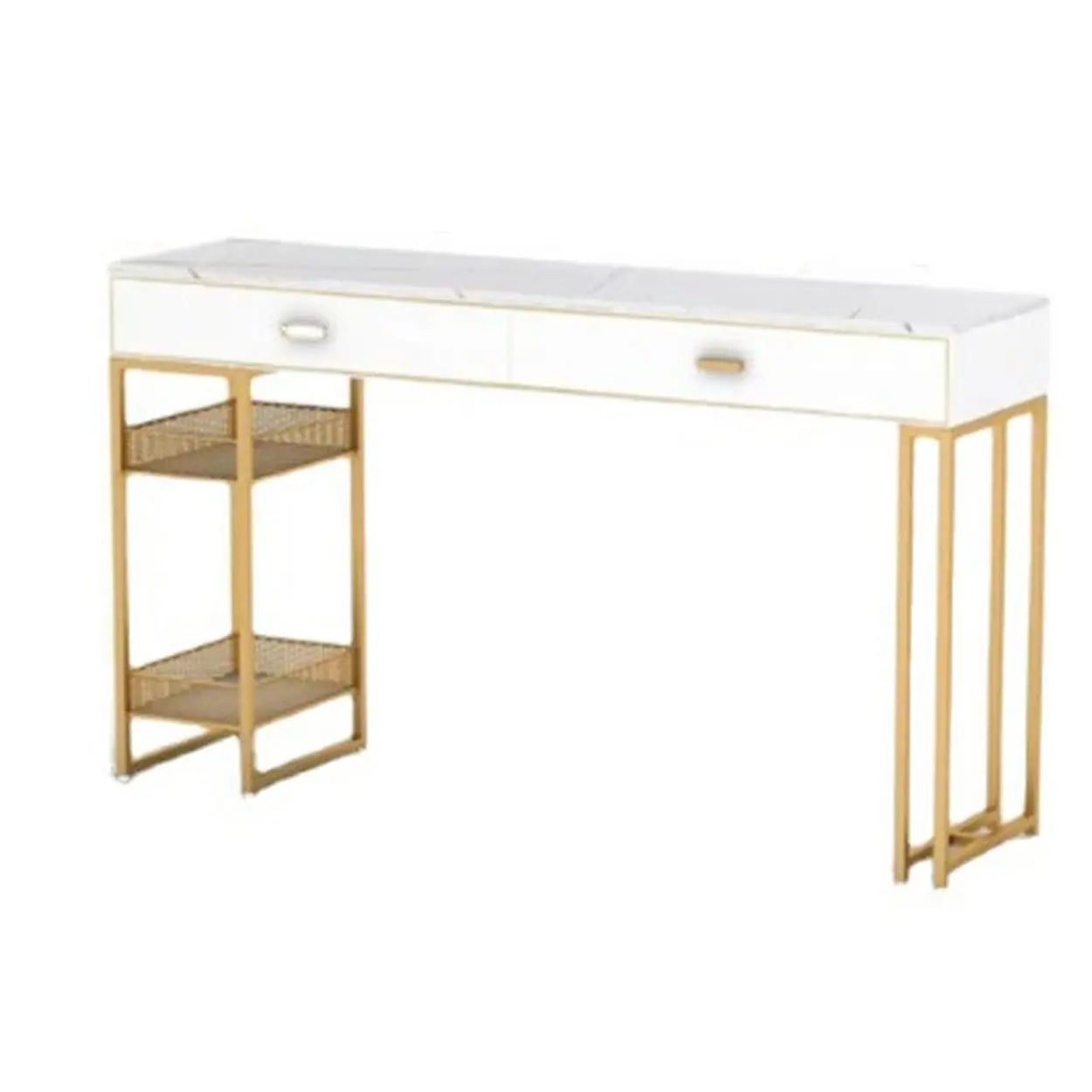 Modern Home Bar Height Table with Shelves — Rock Beam / Table Only