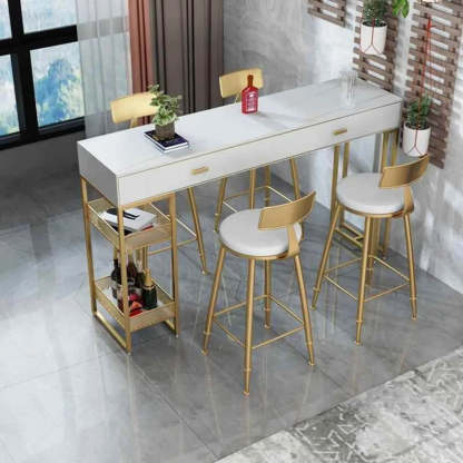 Modern Home Bar Height Table with Shelves — Marble / Table Only