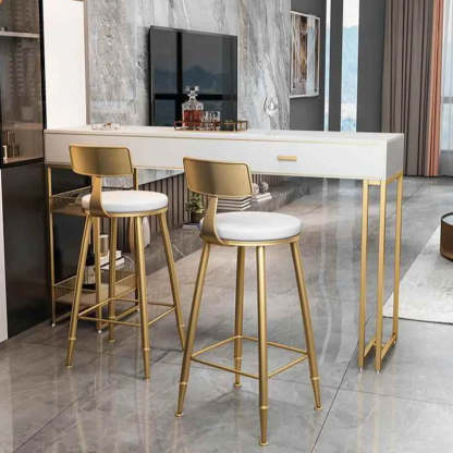 Modern Home Bar Height Table with Shelves — Rock Beam / Table Only