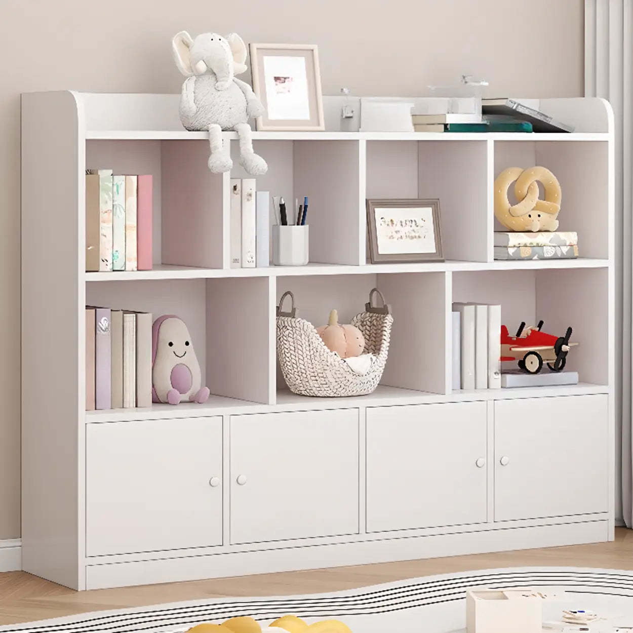 Modern Horizontal White Wood Display Bookcase