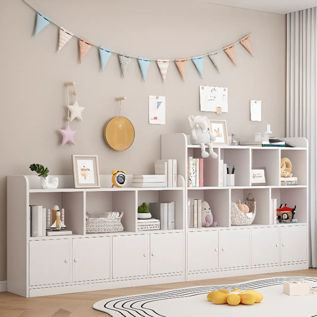 Modern Horizontal White Wood Display Bookcase