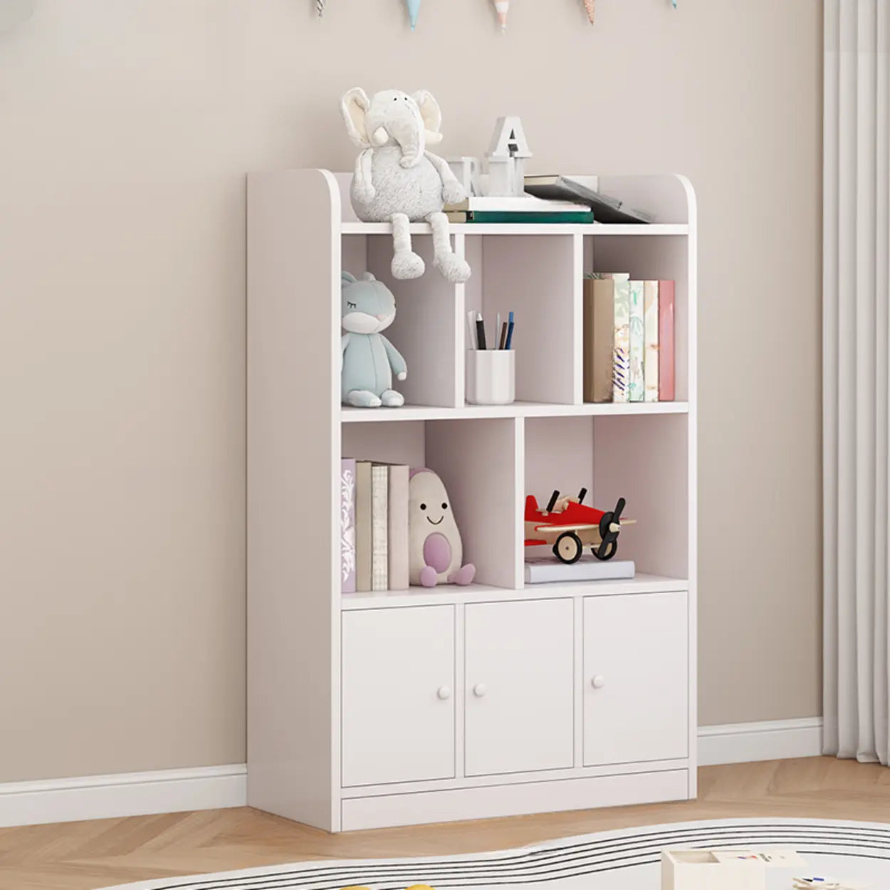 Modern Horizontal White Wood Display Bookcase