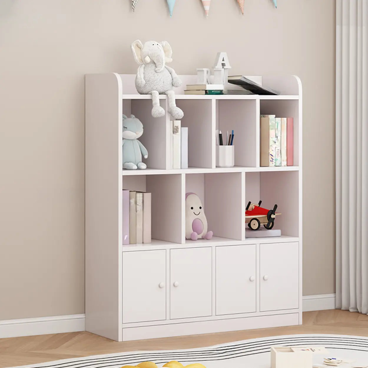 Modern Horizontal White Wood Display Bookcase