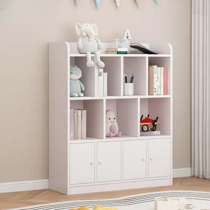 Modern Horizontal White Wood Display Bookcase