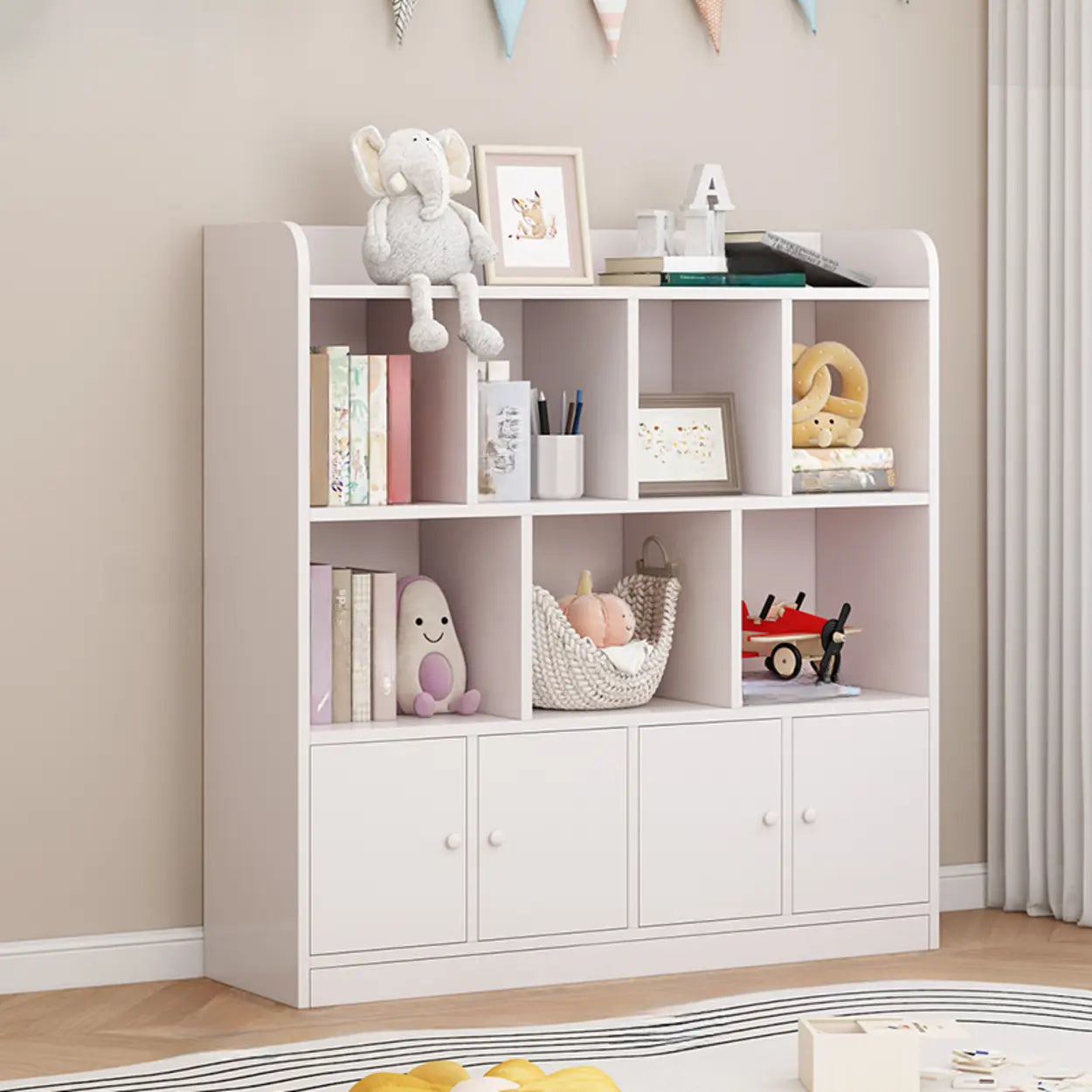 Modern Horizontal White Wood Display Bookcase