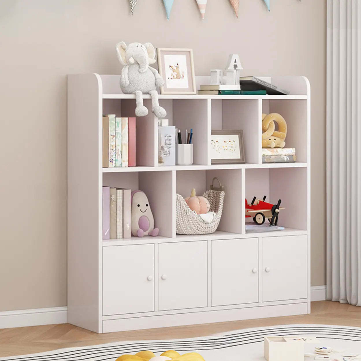 Modern Horizontal White Wood Display Bookcase