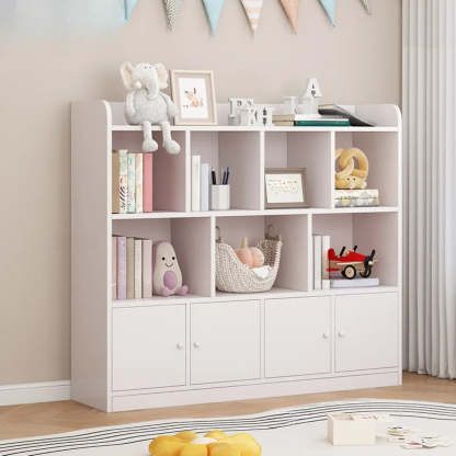 Modern Horizontal White Wood Display Bookcase