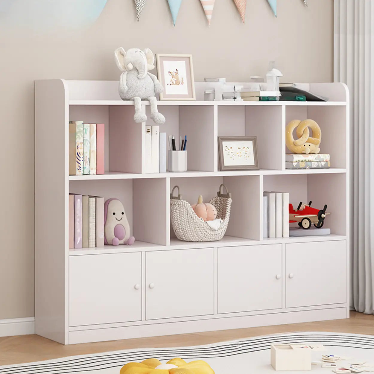 Modern Horizontal White Wood Display Bookcase