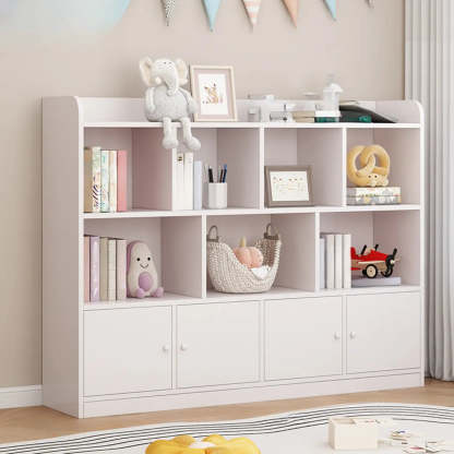 Modern Horizontal White Wood Display Bookcase