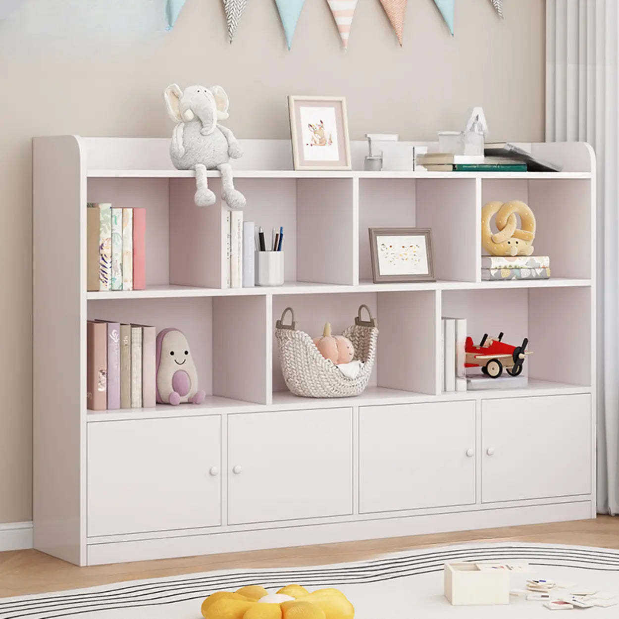 Modern Horizontal White Wood Display Bookcase