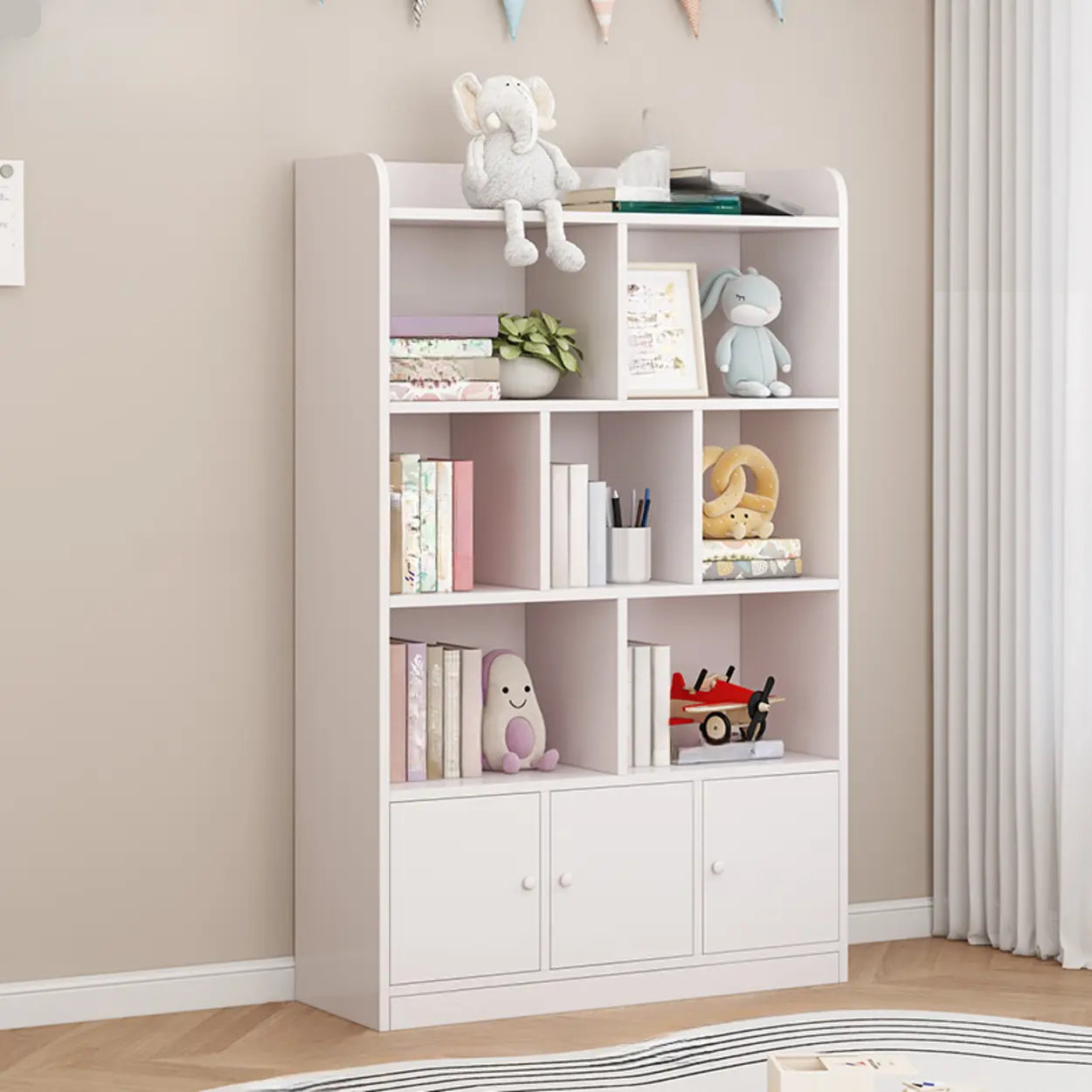 Modern Horizontal White Wood Display Bookcase