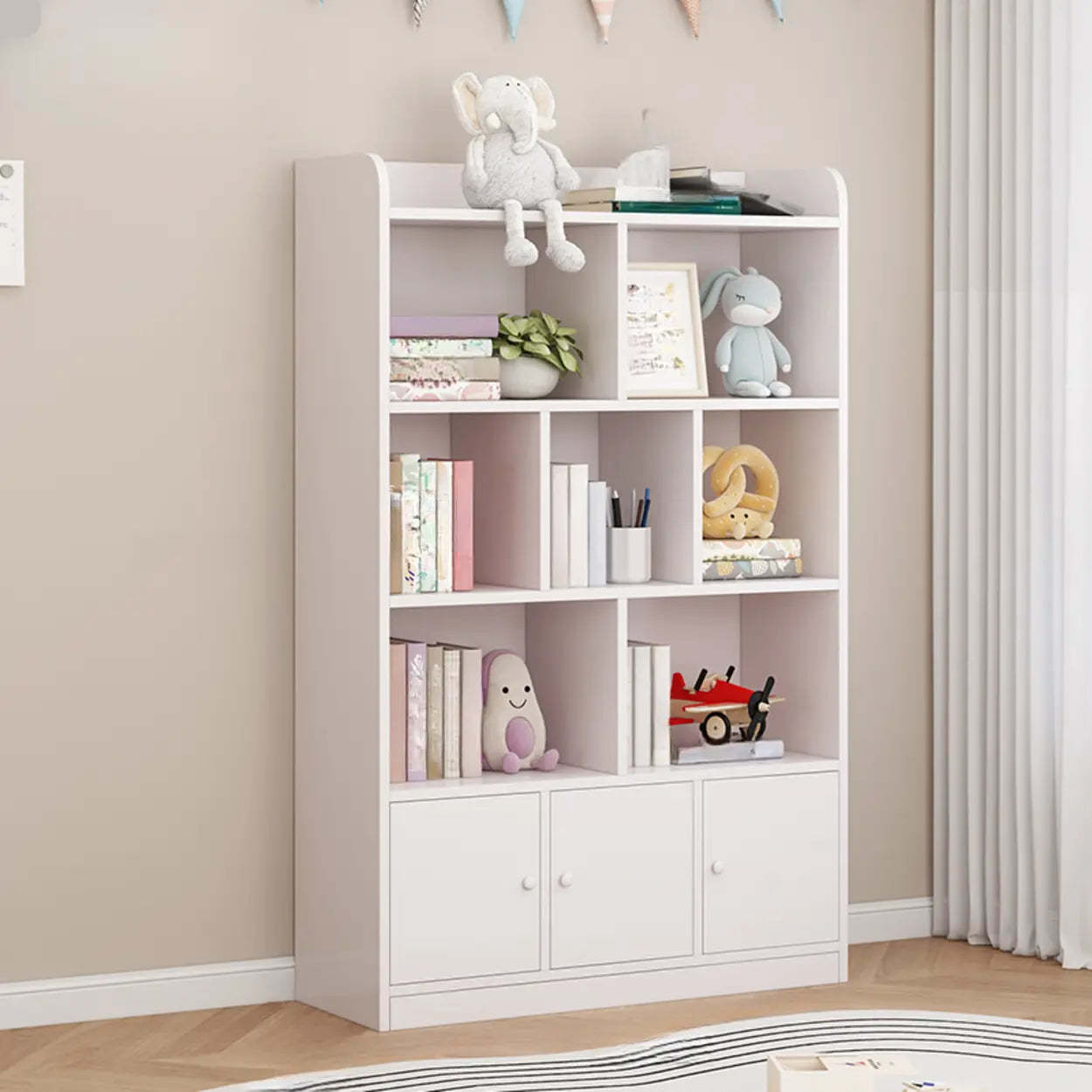 Modern Horizontal White Wood Display Bookcase