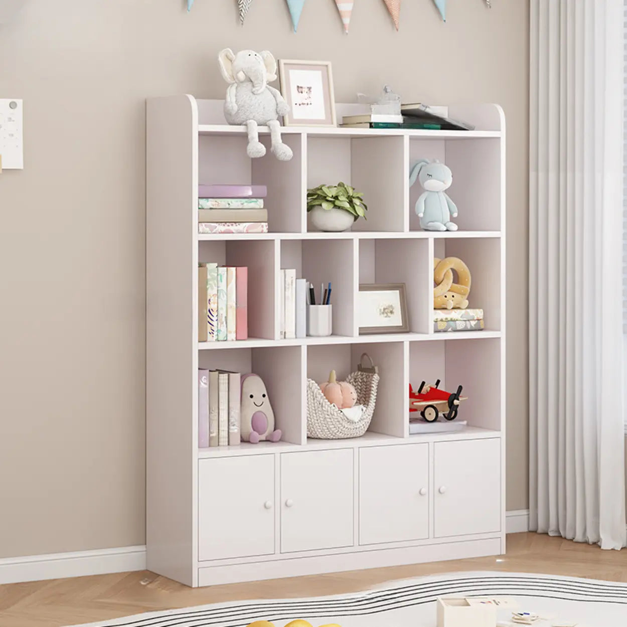 Modern Horizontal White Wood Display Bookcase