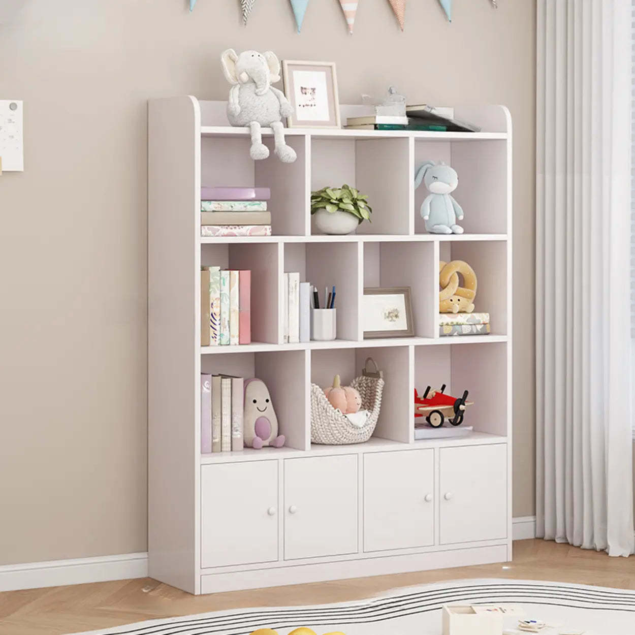 Modern Horizontal White Wood Display Bookcase