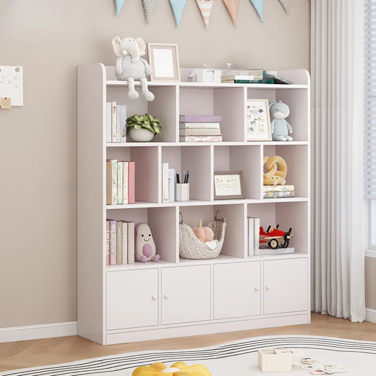 Modern Horizontal White Wood Display Bookcase