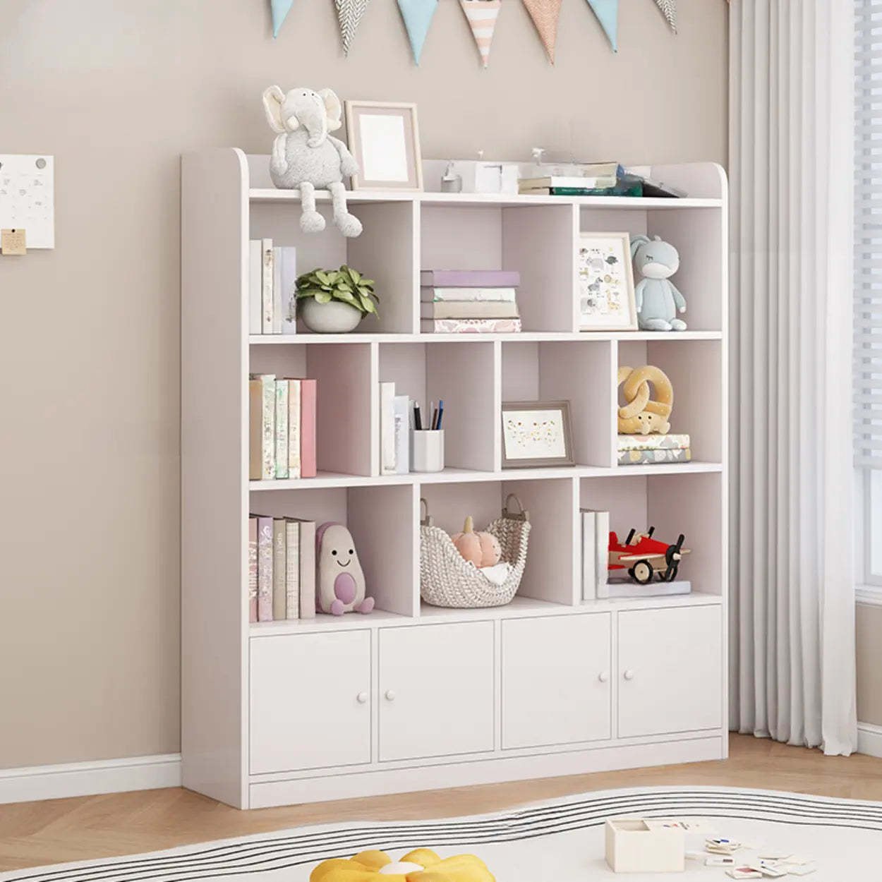 Modern Horizontal White Wood Display Bookcase