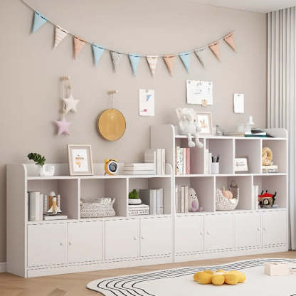 Modern Horizontal White Wood Display Bookcase