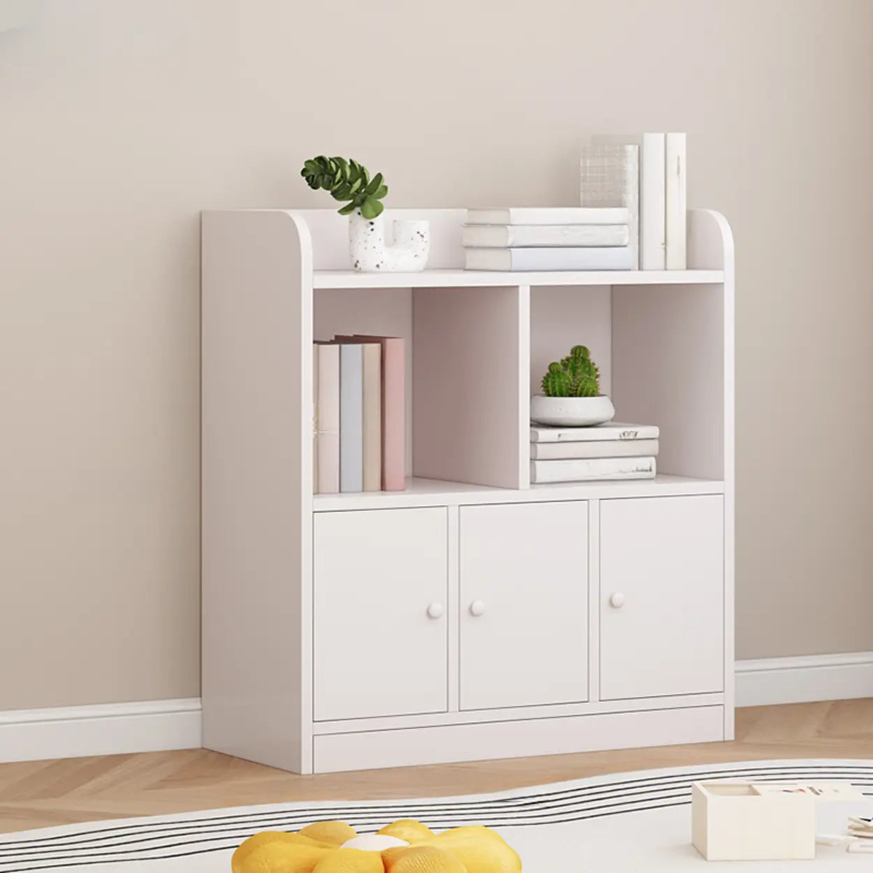 Modern Horizontal White Wood Display Bookcase
