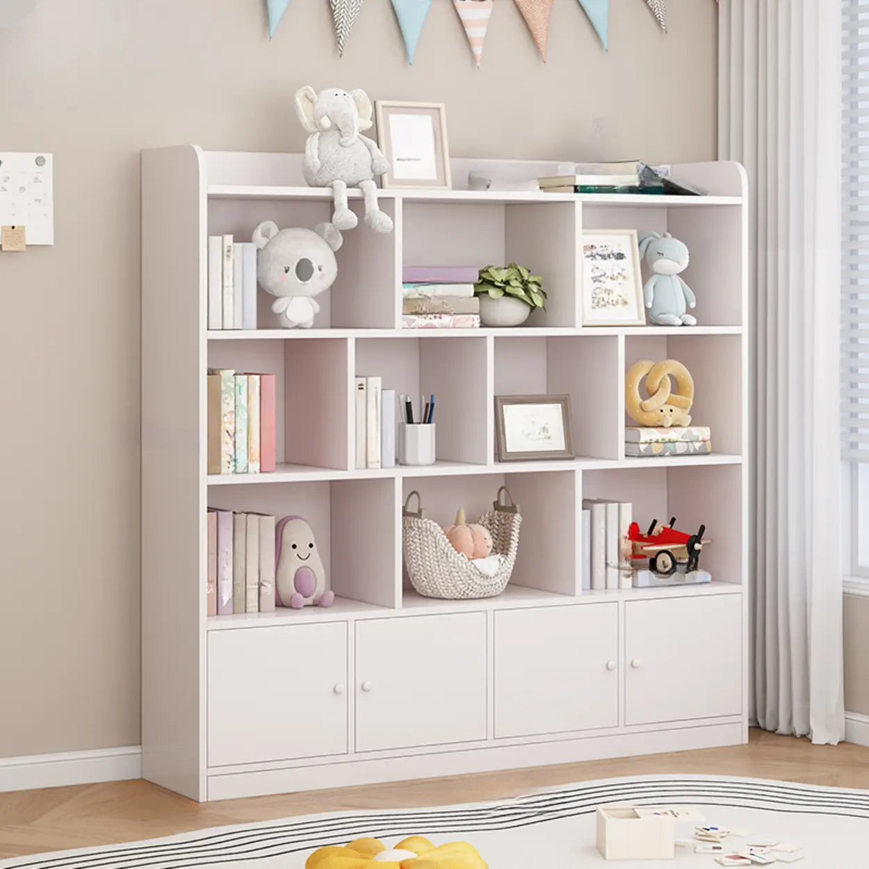 Modern Horizontal White Wood Display Bookcase