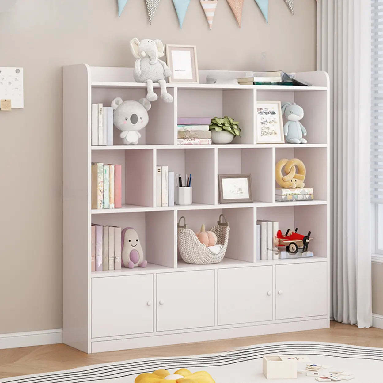 Modern Horizontal White Wood Display Bookcase
