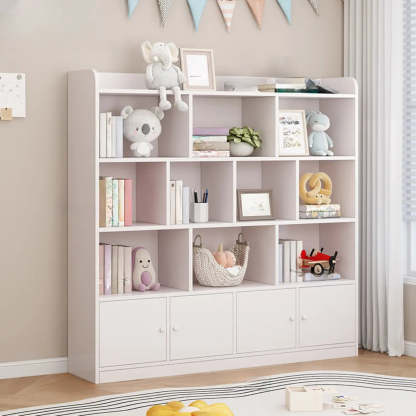 Modern Horizontal White Wood Display Bookcase