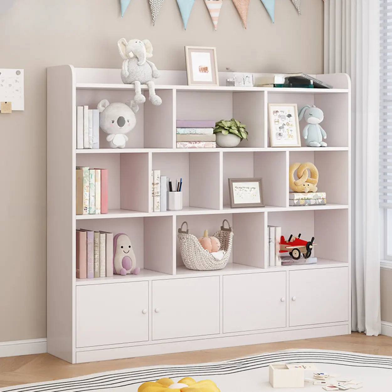Modern Horizontal White Wood Display Bookcase