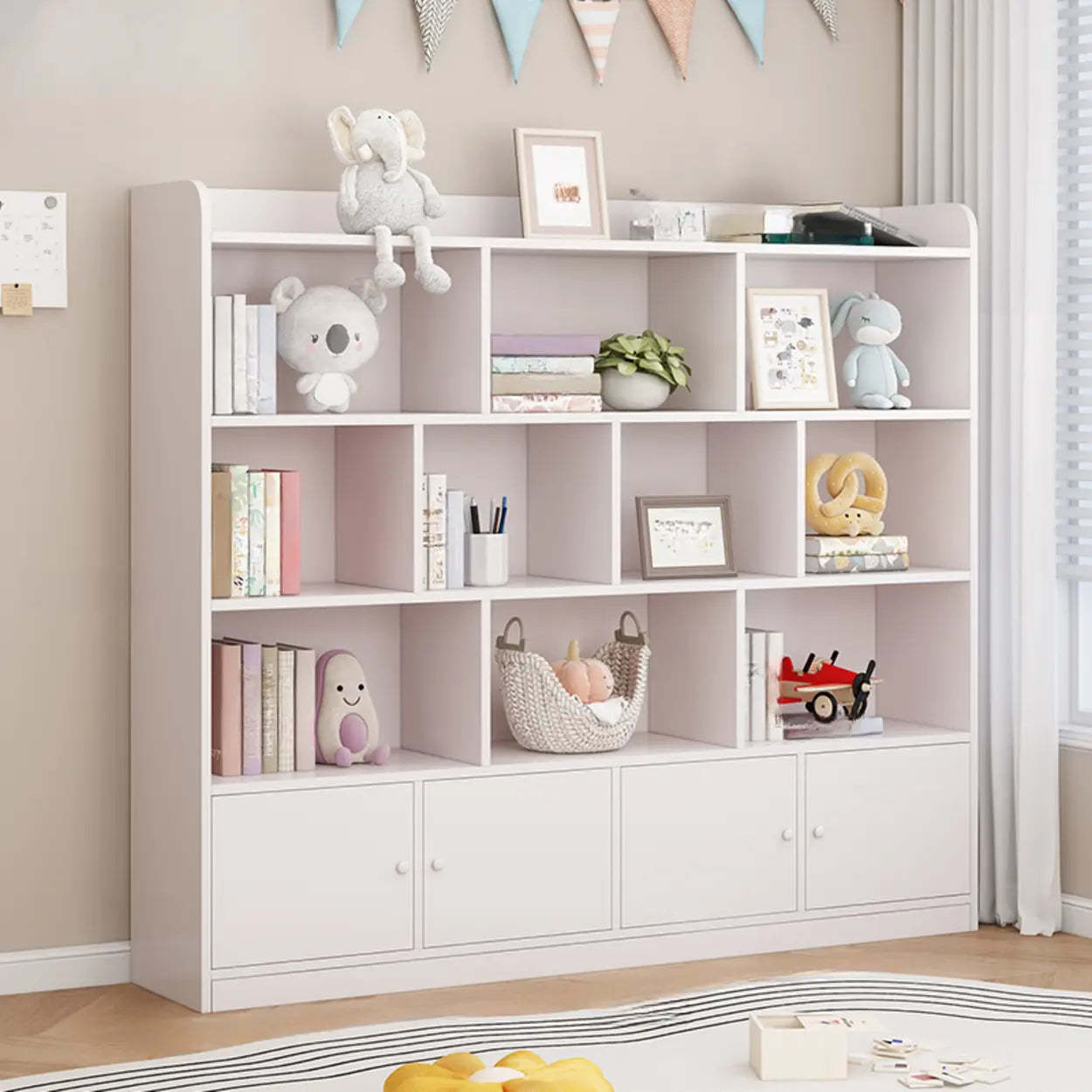 Modern Horizontal White Wood Display Bookcase