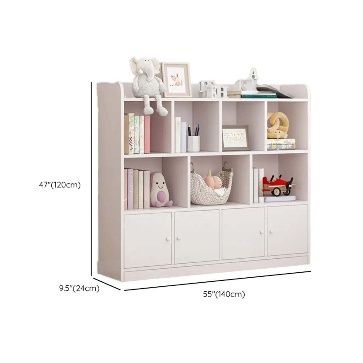 Modern Horizontal White Wood Display Bookcase