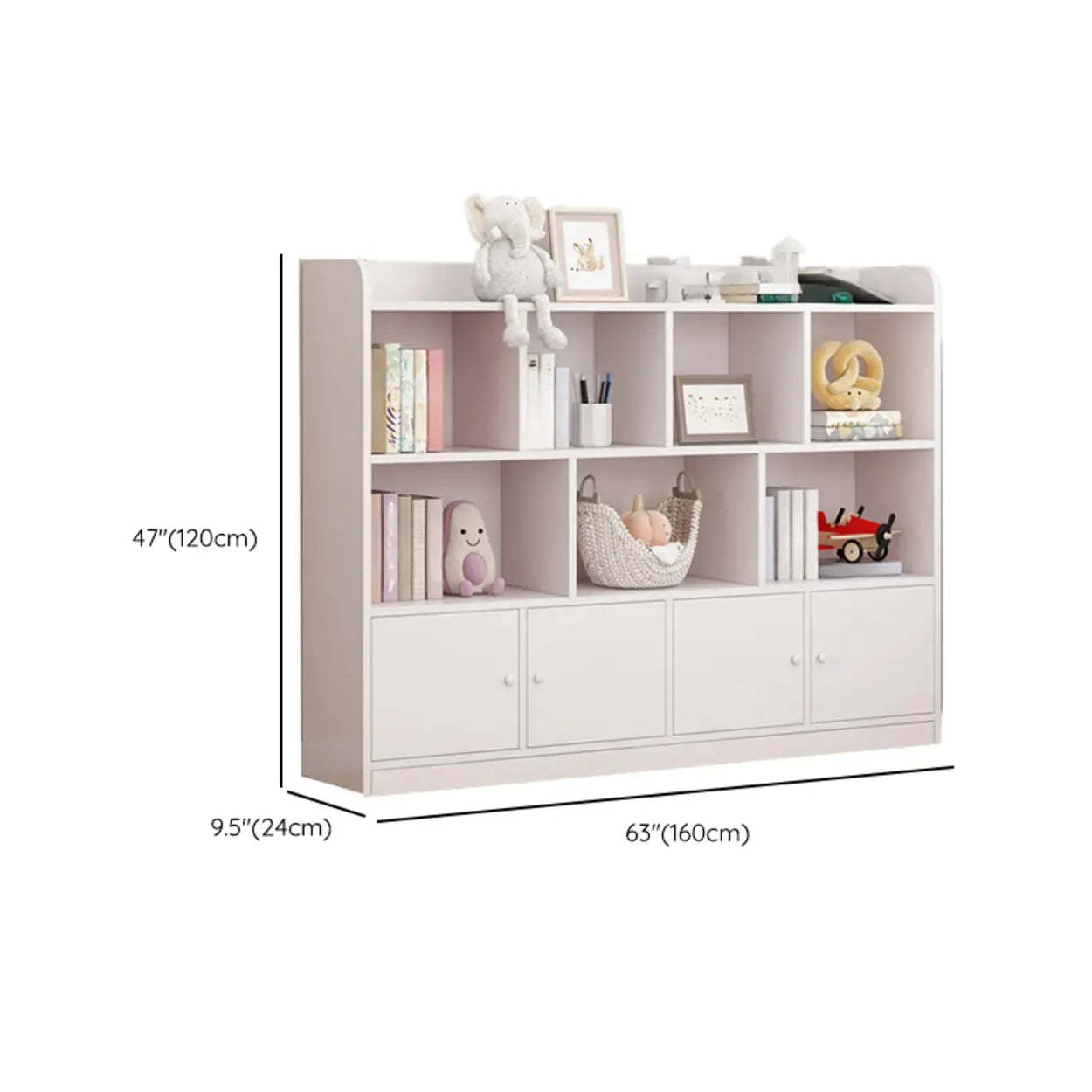 Modern Horizontal White Wood Display Bookcase
