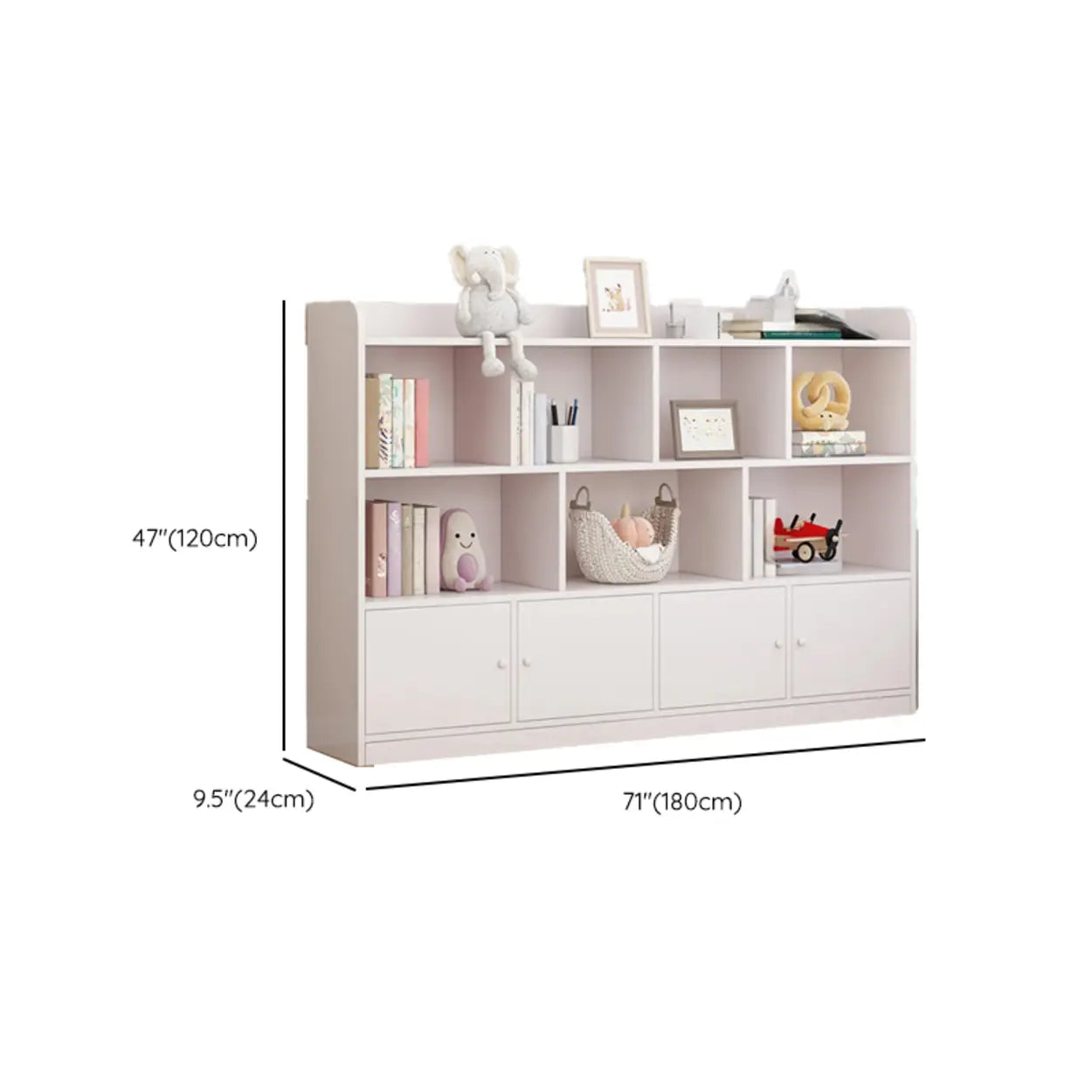 Modern Horizontal White Wood Display Bookcase