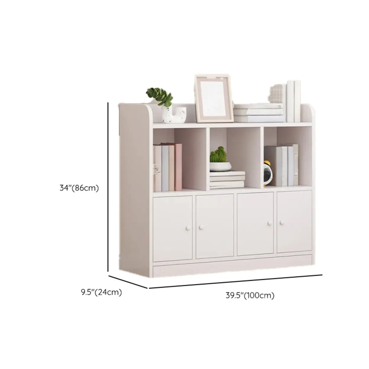 Modern Horizontal White Wood Display Bookcase