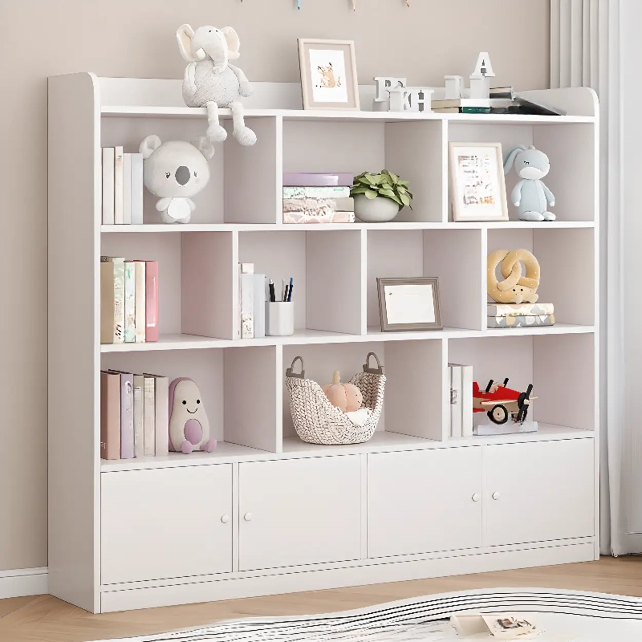 Modern Horizontal White Wood Display Bookcase