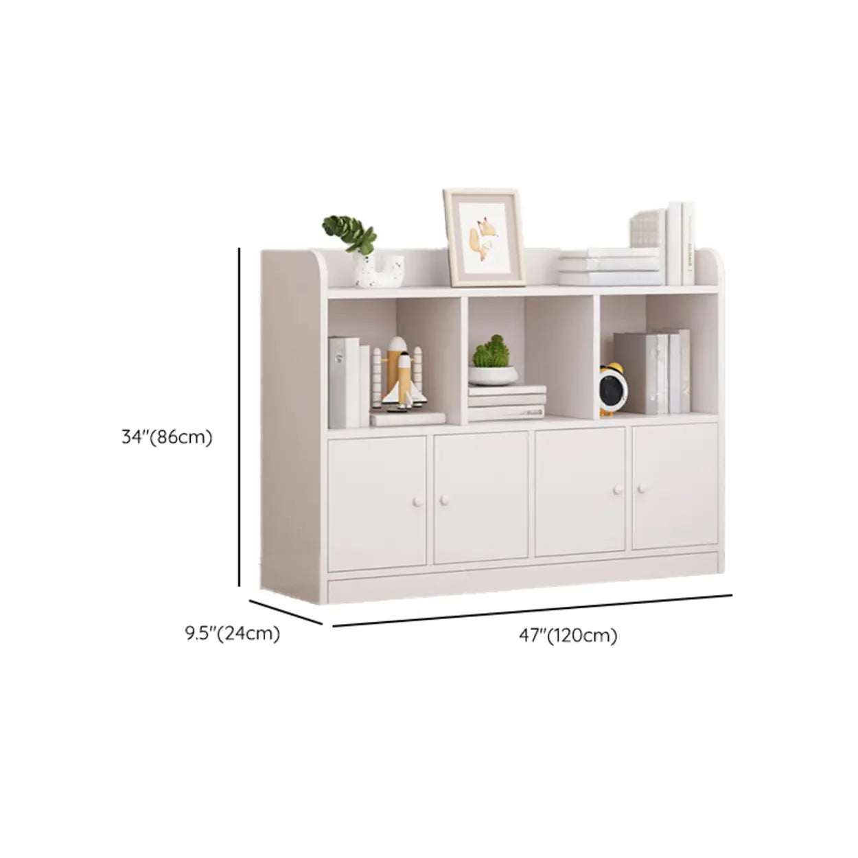 Modern Horizontal White Wood Display Bookcase