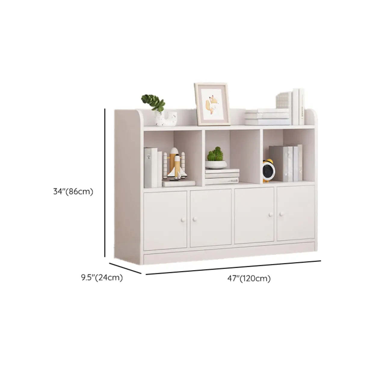 Modern Horizontal White Wood Display Bookcase