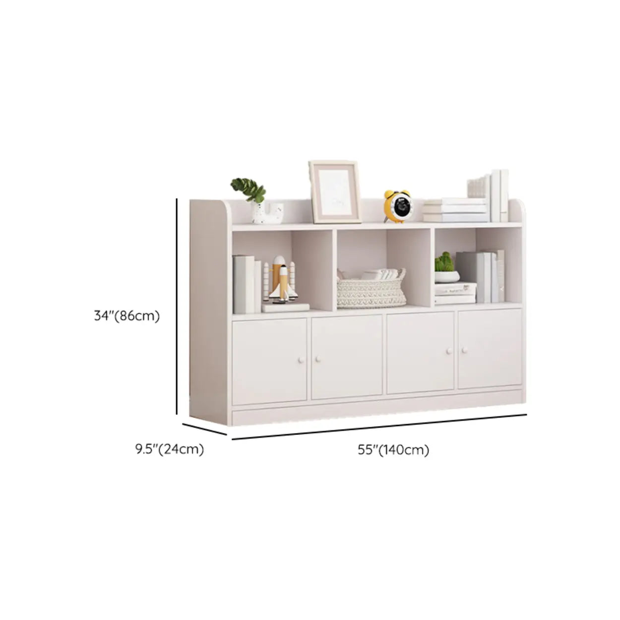Modern Horizontal White Wood Display Bookcase