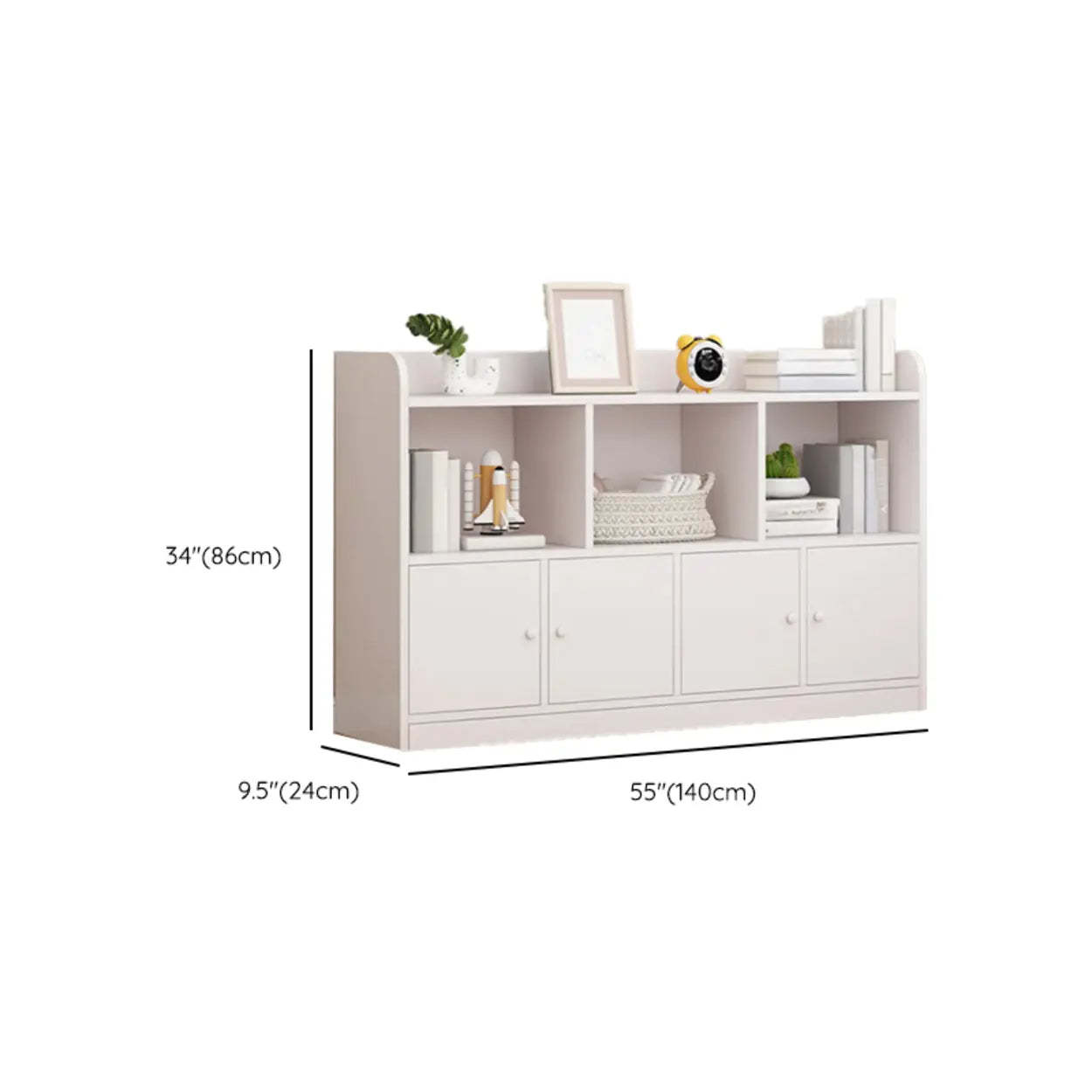 Modern Horizontal White Wood Display Bookcase