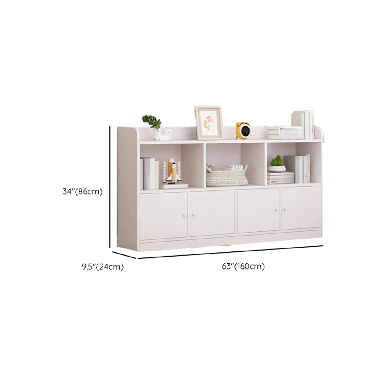 Modern Horizontal White Wood Display Bookcase