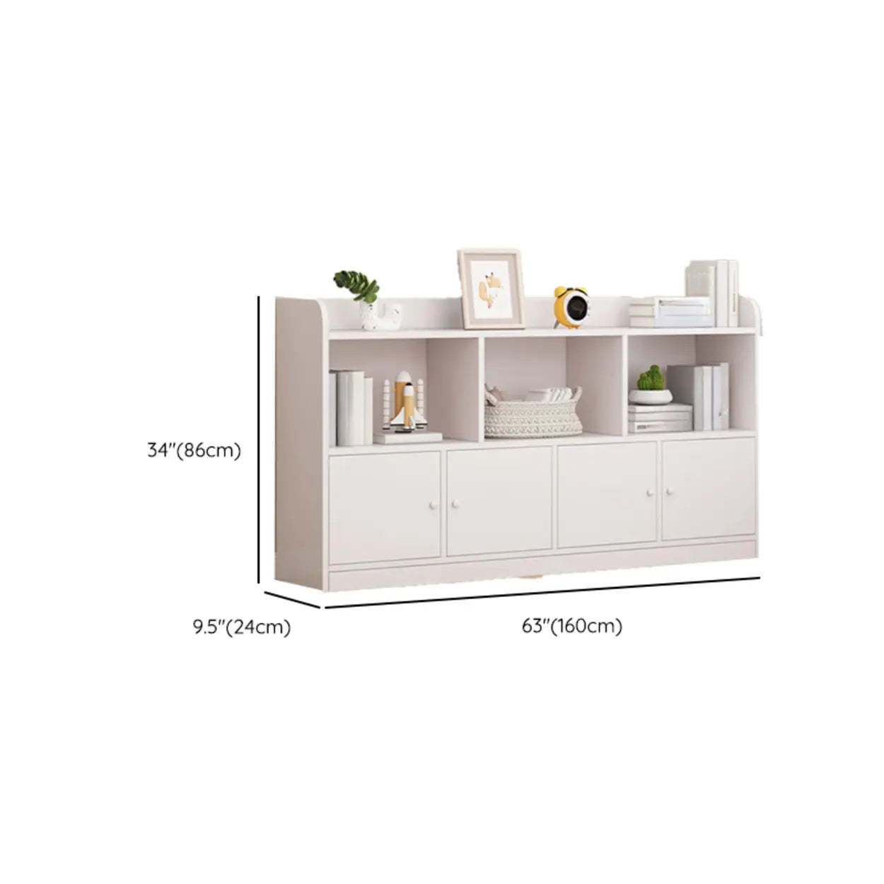 Modern Horizontal White Wood Display Bookcase